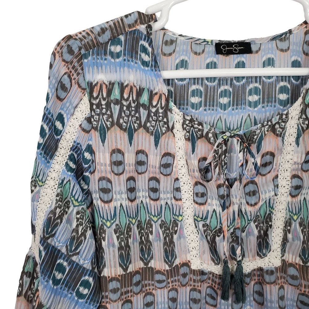 Jessica Simpson Size 2x Blouse Semi Sheer Chiffon Pullover Boho Hippy Shirt Top - Picture 4 of 8